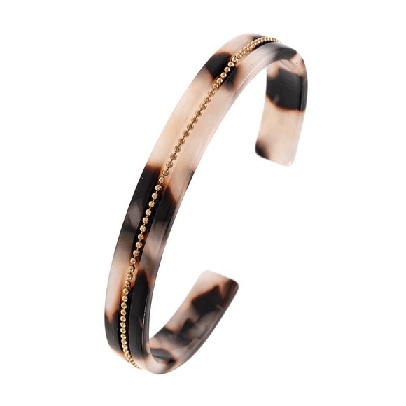 Tayzani Jewelry - Nude Leopard Acetate Chain Cuff Bracelet Bangle